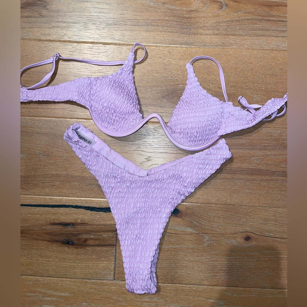 Zaful Underwire High Leg Smocked Bikini